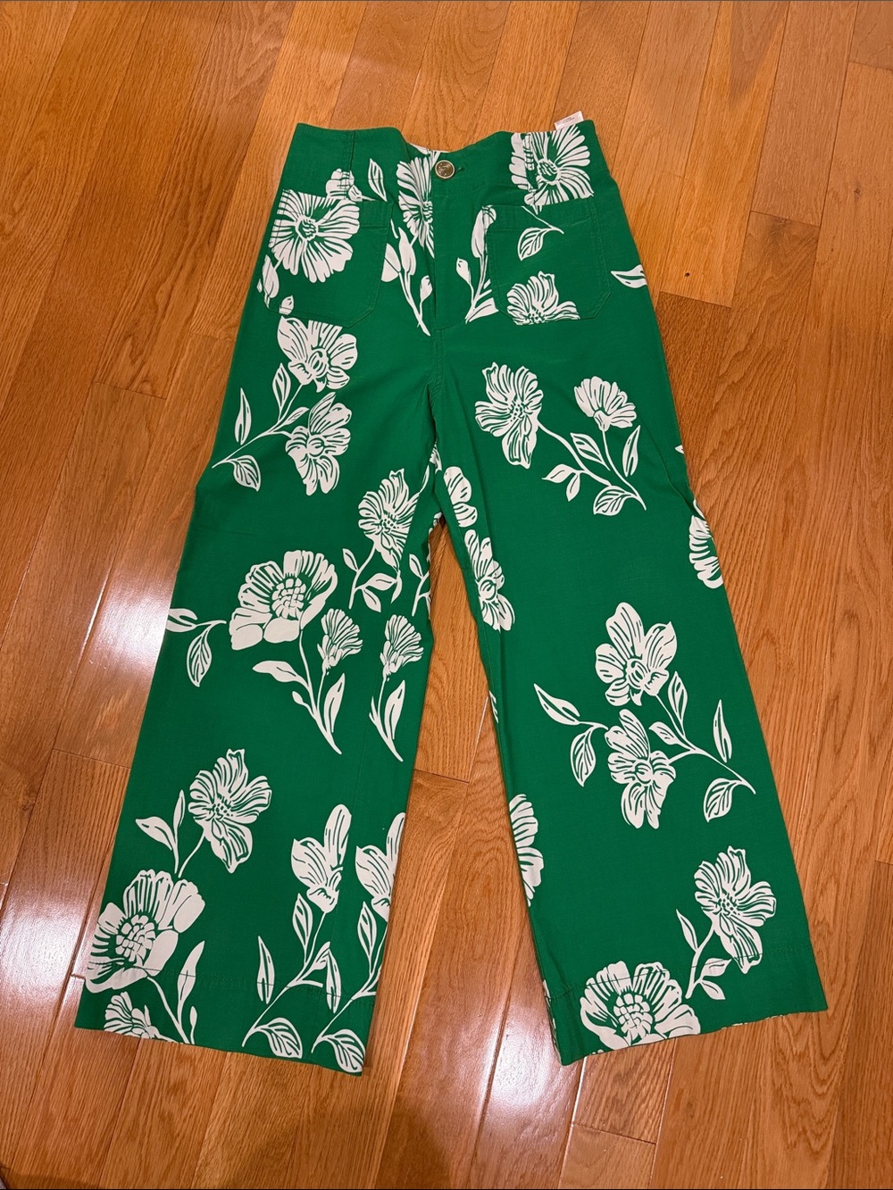 Anthropologie Green Wide-Leg Floral Pants - Picture 1 of 8